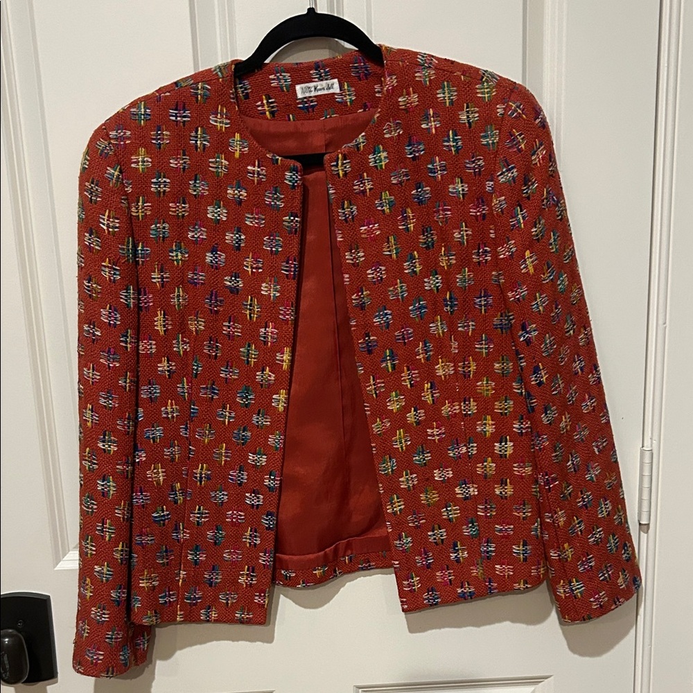 Vibrant Red Patterned Women's Blazer